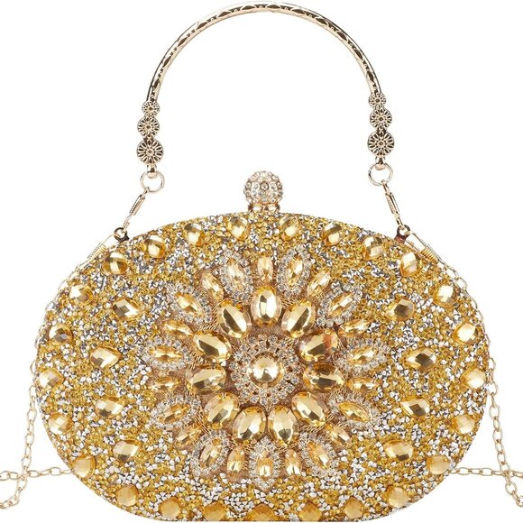 Other - Rhinestone Evening Clutch Satin Gold Diamond Crystal Sparkle Bag for Women